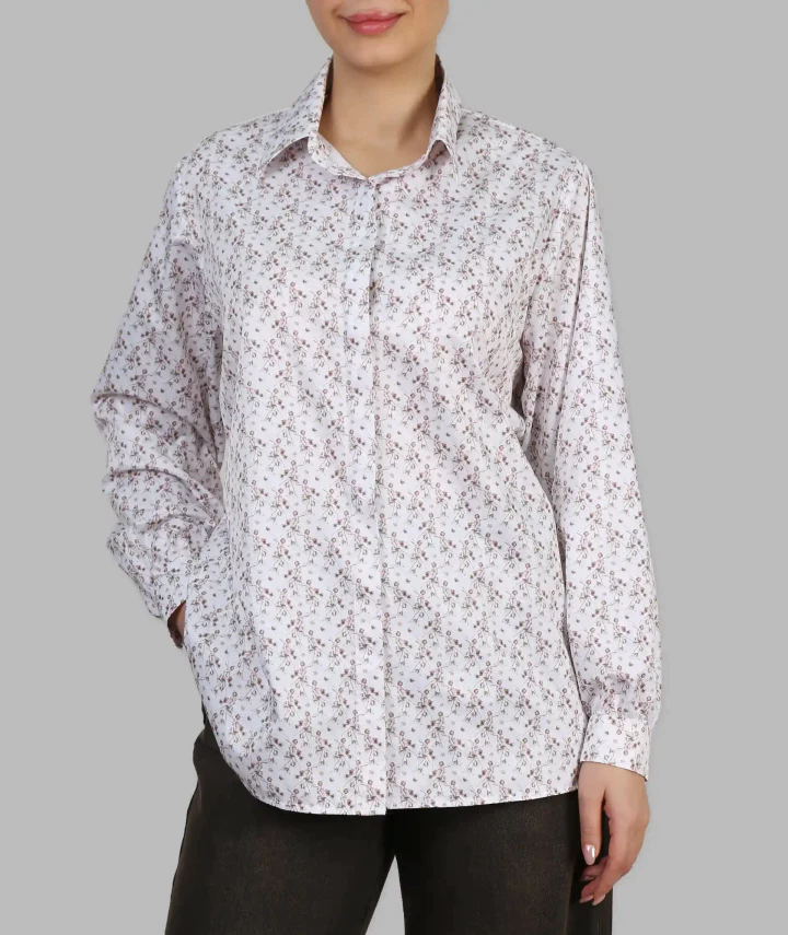 شومیز زنانه یقه دار طرح خوشه ای آریستا - کرم