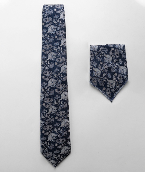 کراوات طرحدار طوسی-آبی